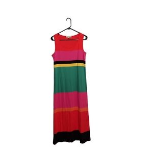 Y2K Maxi Dress Size Medium Pink Red Striped Jones New York Sport Rainbow Beach